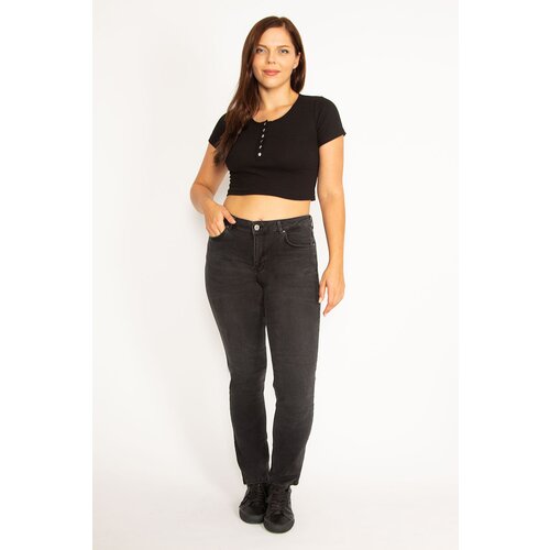 Şans Women's Plus Size Anthracite 5 Pocket Lycra Jeans Pants Slike