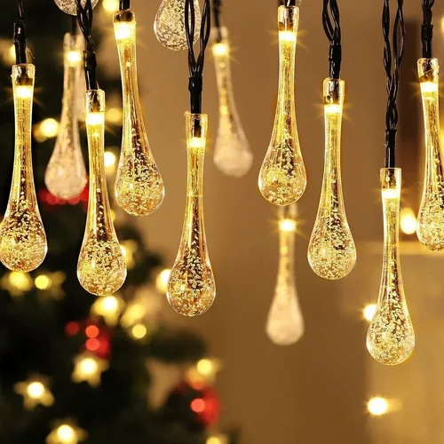 GOLDWAY Solarne božične lučke na prostem, lučke na vrvici, topla bela, 30LED, 6,5 M, nepremočljive, luči na vrvici s kapljami vode, (21978851)