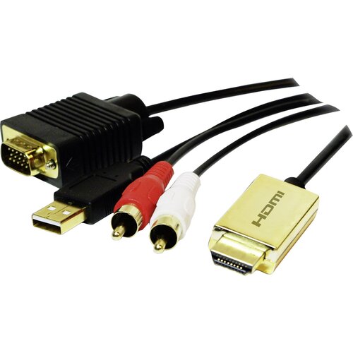 Logilink CV0052A adapter [1x mo&amp;scaron;ki konektor HDMI - 1x mo&amp;scaron;ki konektor VGA\, mo&amp;scaron;ki cinch konektor] zlata\, črna 2.00 m, (20430158) Slike