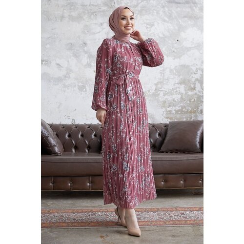 InStyle Yona Floral Pleated Chiffon Dress - Dried Rose Slike