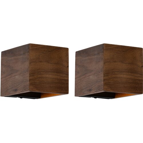 QAZQA Set van 2 smart wandlampen walnoot hout 8 cm incl. LED - Transfer Slike