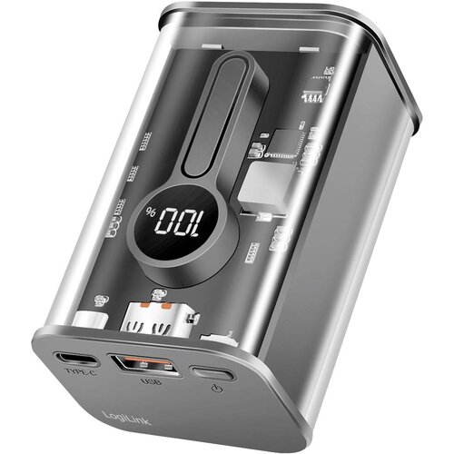 Logilink Power bank 10000 mAh\, 1x USB-A\, 1x USB-C\, z zaslonom\, PD &amp\, QC\, transp. PA0306 akumulatorski paket 10000 mAh Li-Ion transparentna, (20635856) Cene