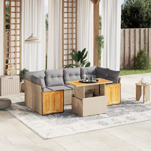 vidaXL 7-dijelni set vrtnih sofa od poliratana s jastucima bež Cijene