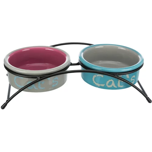 Trixie set keramičkih zdjelica Eat on Feet - 2 x 300 ml, Ø 12 cm (svijetlo siva / prljavo ružičasta / svijetlo plava)