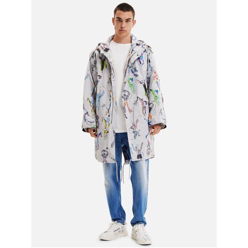 Desigual Light gray men&amp;#039;s patterned parka with detachable insert Fele - Men Slike