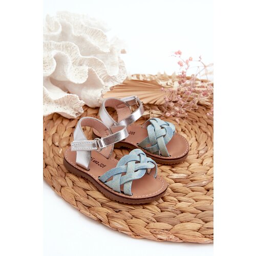 Boto Children's sandals with velcro fastening and interwoven straps in blue Dianttha Cene