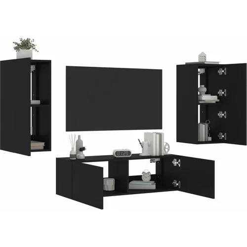 vidaXL 3 Piece TV Wall Cabinets with LED Lights Black