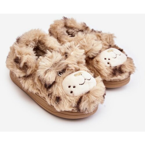 Kesi Children's fur slippers with teddy bear, Beige Apolania Cene
