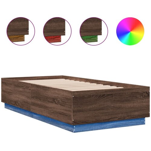 Maison Chic Posteljni okvir - Enojna postelja - Postelja za odrasle z LED lučkami rjavi hrast 90x190 cm inž. les, (21697060) Slike
