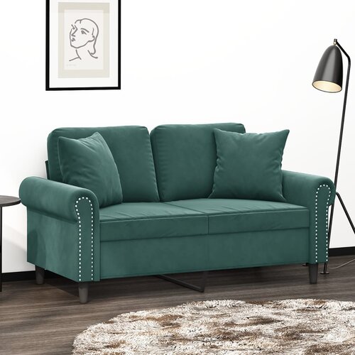 vidaXL Kavč dvosed z okrasnimi blazinami temno zelen 120 cm žamet Cene