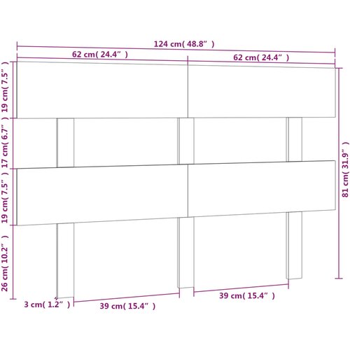  Uzglavlje za krevet 124 x 3 x 81 cm od masivne borovine Slike