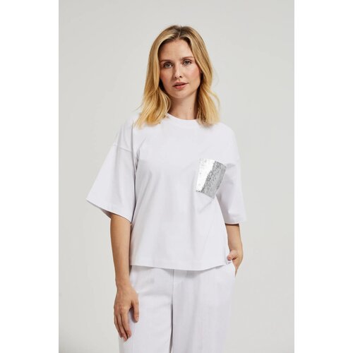Moodo Women's T-shirt with sequins - white Cene