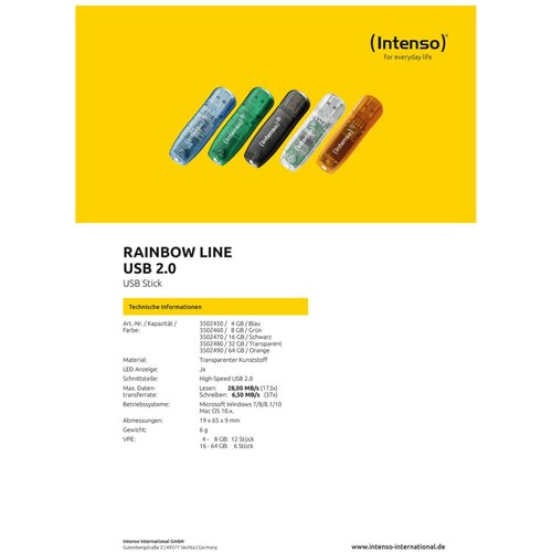 Intenso USB Flash drive 4GB Hi-speed USB 2.0 Rainbow Line Rainbow plavi Cene