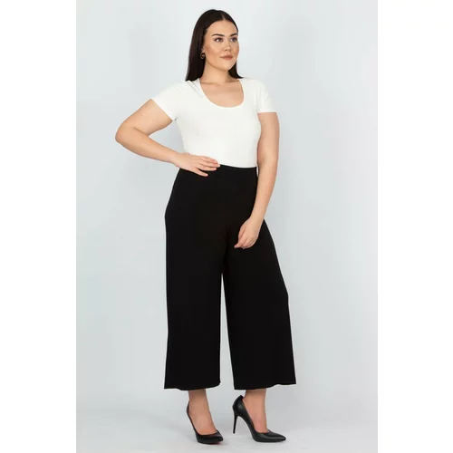 Şans Women's Plus Size Black Palazzo Cut Capri Oversized Trousers