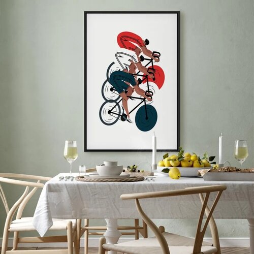  Slika - Cycling Race. Competitors on a Light Background - Illustration 80x120 U crnom drvenom okviru Slike