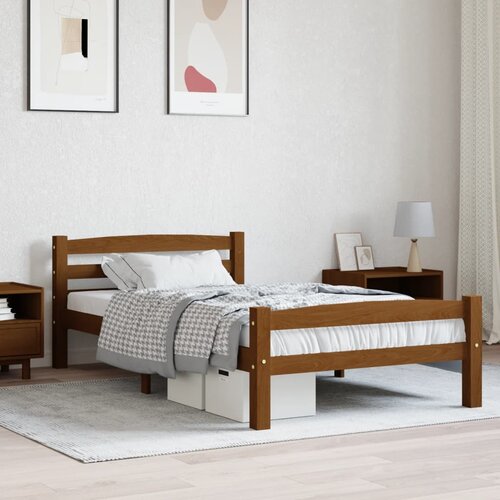 The Living Store Posteljni okvir medeno rjav iz trdne borovine 100x200 cm - Posteljni Okvir, (21524101) Slike