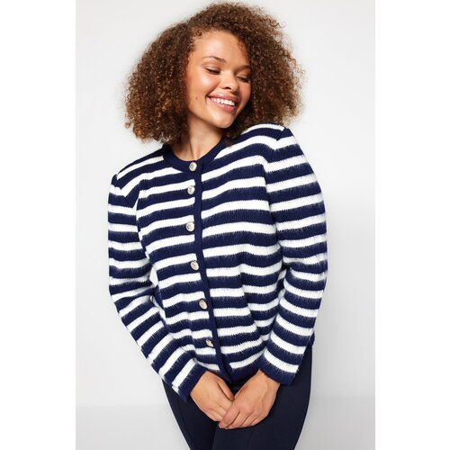Trendyol Curve Navy Blue Striped Knitwear Cardigan Slike