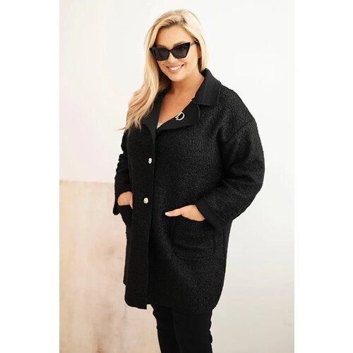Kesi Włoski Plus Size women&amp;#039;s coat shearling with wool and pockets black Slike
