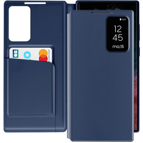 AVIZAR Usnjeni ovitek za Galaxy S22 Ultra Display Window Card Holder, Modra noč, (5000014148) Cene