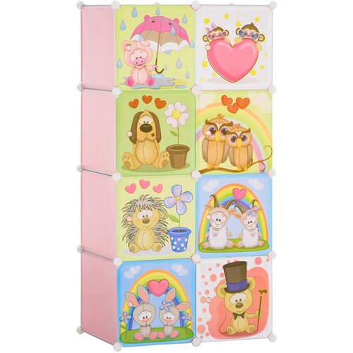 HOMCOM Modularna notranja omara za čevlje z živalskimi vzorci, 8 kock iz PP plastike in jekla 35x45x35cm, 74x47x144cm, roza, (20746073) Cene