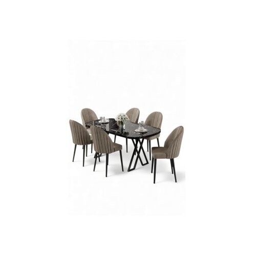 Hanah home Set trpezarijskog stola i stolica (7 delova) Kaye Black Marble Cappuccino Cene