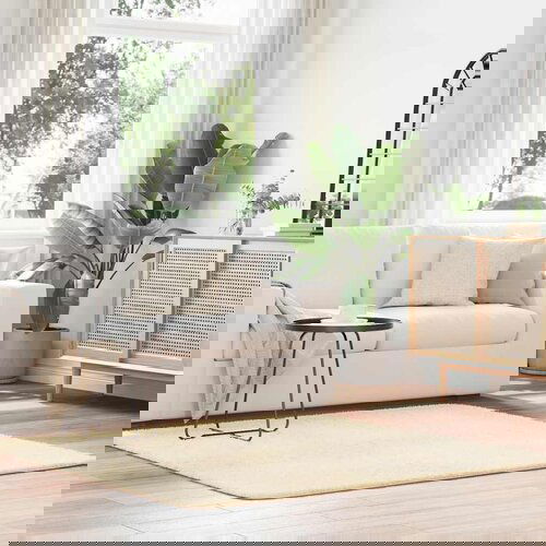 VidaXL Čupavi tepih s visokim vlaknima krem 160x160 cm poliester Slike