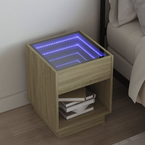 VidaXL Nočna mizica z neskončnimi LED sonoma hrast 40x40x50 cm Slike