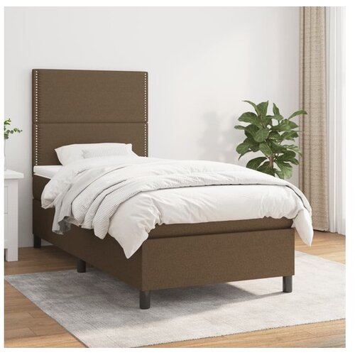  Box spring postelja z vzmetnico temno rjav 90x190 cm blago Cene