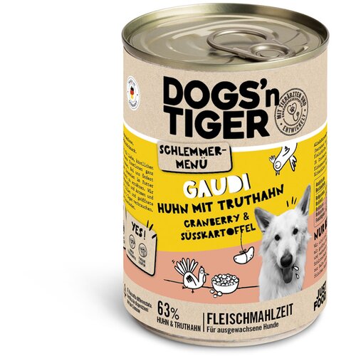 Dogs'n Tiger Varčno pakiranje Dogs'n Tiger gurmanski meni za pse 12 x 400 g - Pi&scaron;čanec s puranom, brusnicami in sladkim krompirjem Cijene
