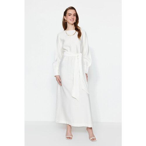Trendyol White Wide Belted Zipper Cuff Woven Linen Look Dress Cijene