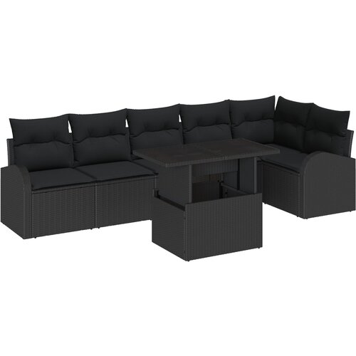 vidaXL 7-delni vrtni sedežni set z blazinami Črno Poli ratan, (22093813) Cene