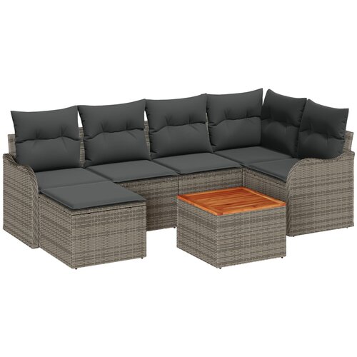 VidaXL 7-delni vrtni kavč set z blazinami siva poly rattan acacia, 2-sedežni vrtni kavč z shranjevanjem in blazinami siva poly rattan Slike