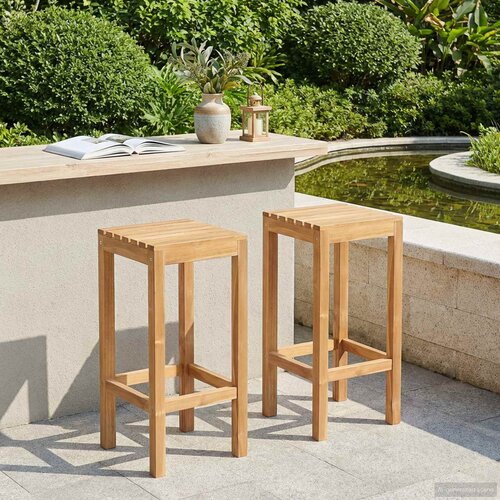 Barska stolica 2 pcs Prirodna 35 x 35 x 75 cm Čvrsto teak drvo Slike