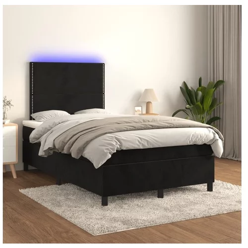  Box spring postelja z vzmetnico LED črna 120x200 cm žamet