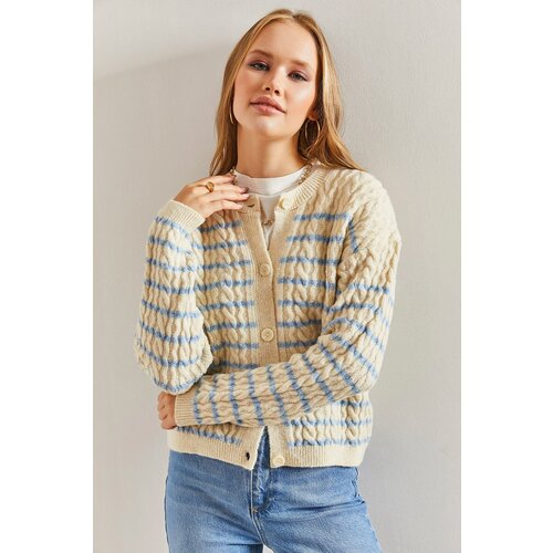 Bianco Lucci Women's Hair Braid Striped Knitwear Cardigan Cene