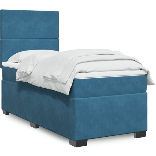 VidaXL Box spring postelja z vzmetnico modra 90x200 cm žamet Slike