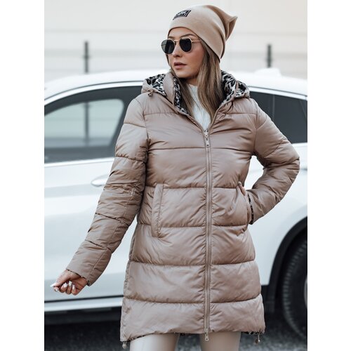 DStreet Women's winter jacket PURRBREEZ long quilted reversible with a hood in camel color Cene