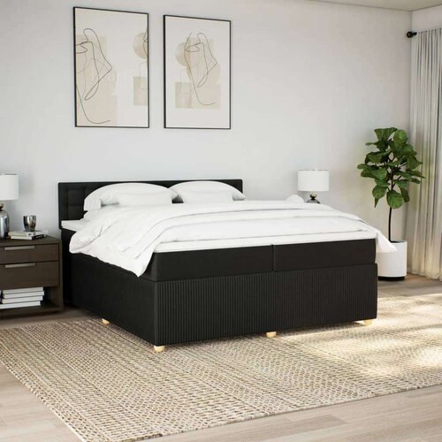 VidaXL Krevet s oprugama i madracem crni 200x200 cm od tkanine Slike