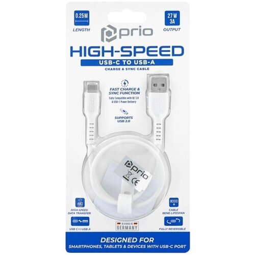 Prio High-Speed Charge &amp;amp; Sync USB C na USB A kabel 3A 0,25 m bijeli Slike