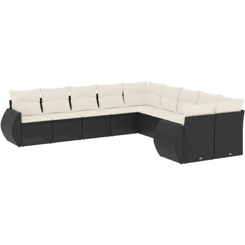  10-dijelni set vrtnih sofa s jastucima crni od poliratana Crna 71 x 62 x 69 cm Slike