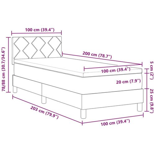 vidaXL Box Spring Krevet s Madracem Tamno Siva 100x200 cm Baršun Cene