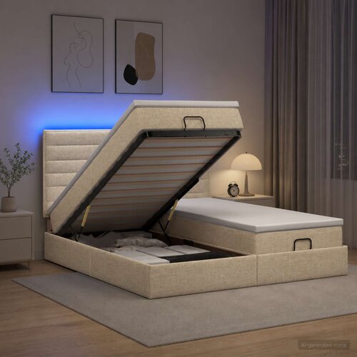  Krevet od pjene s madracem i LED-om Krem 200 x 200 cm Tkanina Slike