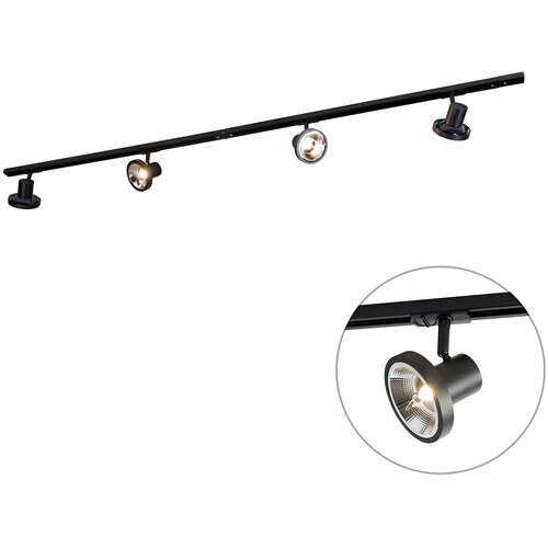 QAZQA Modern railsysteem met 4 spots zwart 1-fase 200 cm - Iconic Jeany Slike