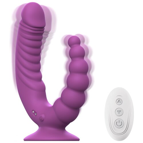 Teazers - Double Vibrator with Suction Cup and Remote - Purple Slike