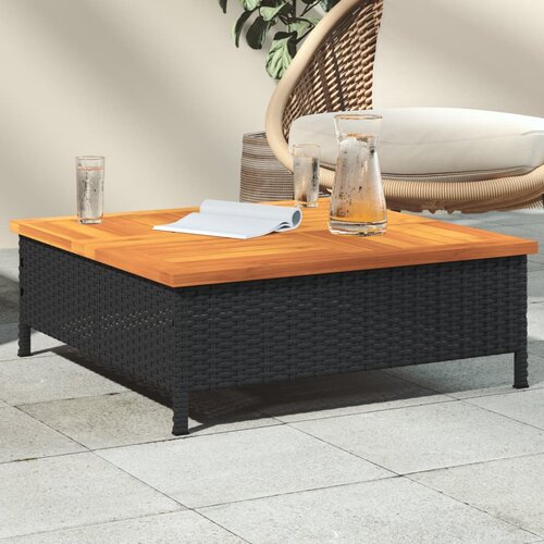  The Living Store Vrtna miza črna 70x70x25 cm ratan in akacijev les - Vrtna Mizica, (21462580) Cene