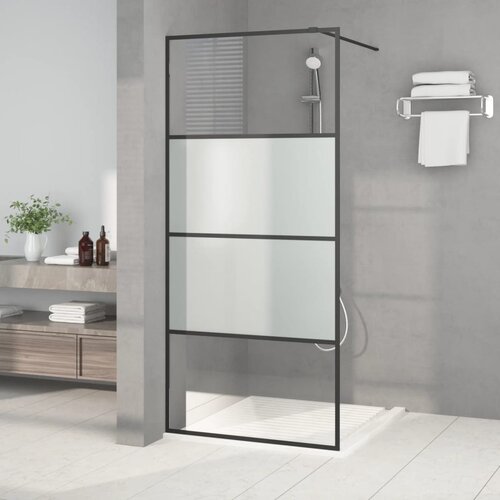 Pregrada za tuš crna 90 x 195 cm s napola mutnim staklom ESG Cene