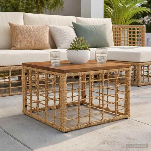  Stol za vrt 55 x 55 x 37 cm PE Rattan i Staklo Slike