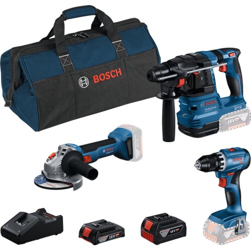 Bosch komplet od 3 alata od 18 v: gsr 18V-45 + gbh 18V-22 + gws 18V-8 + gba 2.0 ah + gba 4.0 ah + gal 18V-40 + torba 0615A50061 Slike