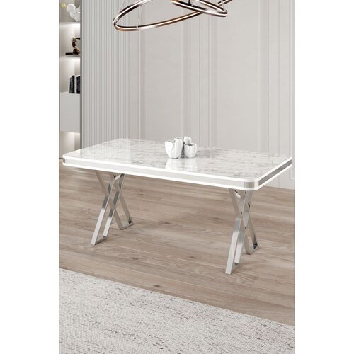 Hanah home trpezarijski sto Raja, 130 &times; 80 cm, ploča u dekoru belog mermera, hromirane noge Cene