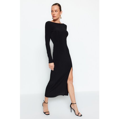 Trendyol Black Boat Collar Open-Collecture Maxi Knitted Dress Slike